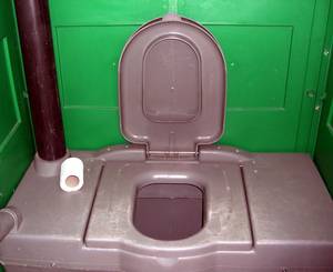 Inside a portable toilet